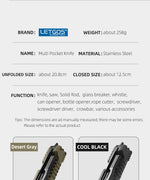 LETGOS Pocket Folding Knife, 22 in 1,Survival Gear EDC Rescue Tool with nylon sheath, Emergency, Camping, Hunting, Gift for dad
