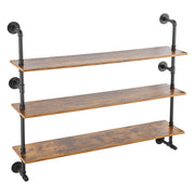Load image into Gallery viewer, SucceBuy Industrial Pipe Shelf Wall-Mount Floating Rustic Wood Shelves Bracket Storage Rack Sundries Holder for Kitchen Bedroom - AMOCART
