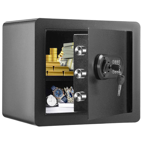 Amocart 1.2/0.5 Cubbic Fit Electronic Safe Deposit Safe Box W/ Digital Access & Override Keys for Money Gun Jewelry Document