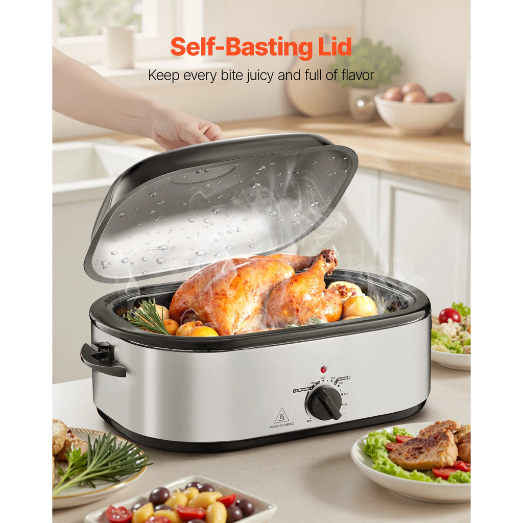 SucceBuy Roaster Oven Electric Roasting Pan Adjustable Temperature Fast-Cooking Turkey Roaster Defrost & Warm Function for Home