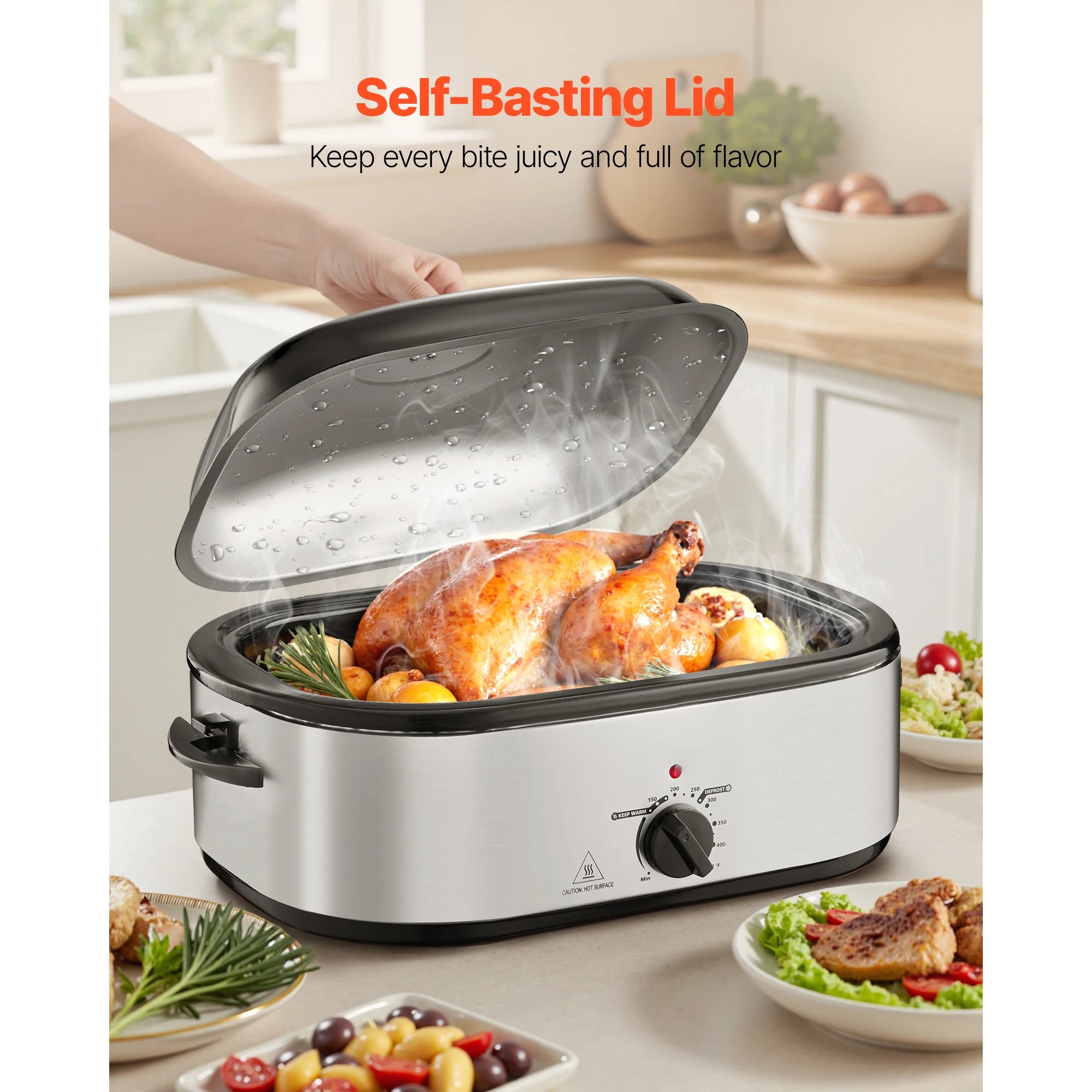 SucceBuy Roaster Oven Electric Roasting Pan Adjustable Temperature Fast-Cooking Turkey Roaster Defrost & Warm Function for Home