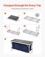 Amocart Camping Kitchen Table Folding Outdoor Cooking Table Aluminum Lightweight Portable Cook Station Foldable Camp Table