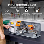 Amocart Metal Lathe Machine 7'' x 13.78'' 0-2200 RPM Continuously Variable Speed 500W & Tool Box for Processing Precision Parts