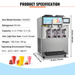 Amocart Commercial Slushy Machine 12L Singal or Double Tanks Cool and Freeze Modes, Stainless Steel Margarita Smoothie Frozen Drink Maker Slushie Machine for Party Cafes Restaurants Bars Home