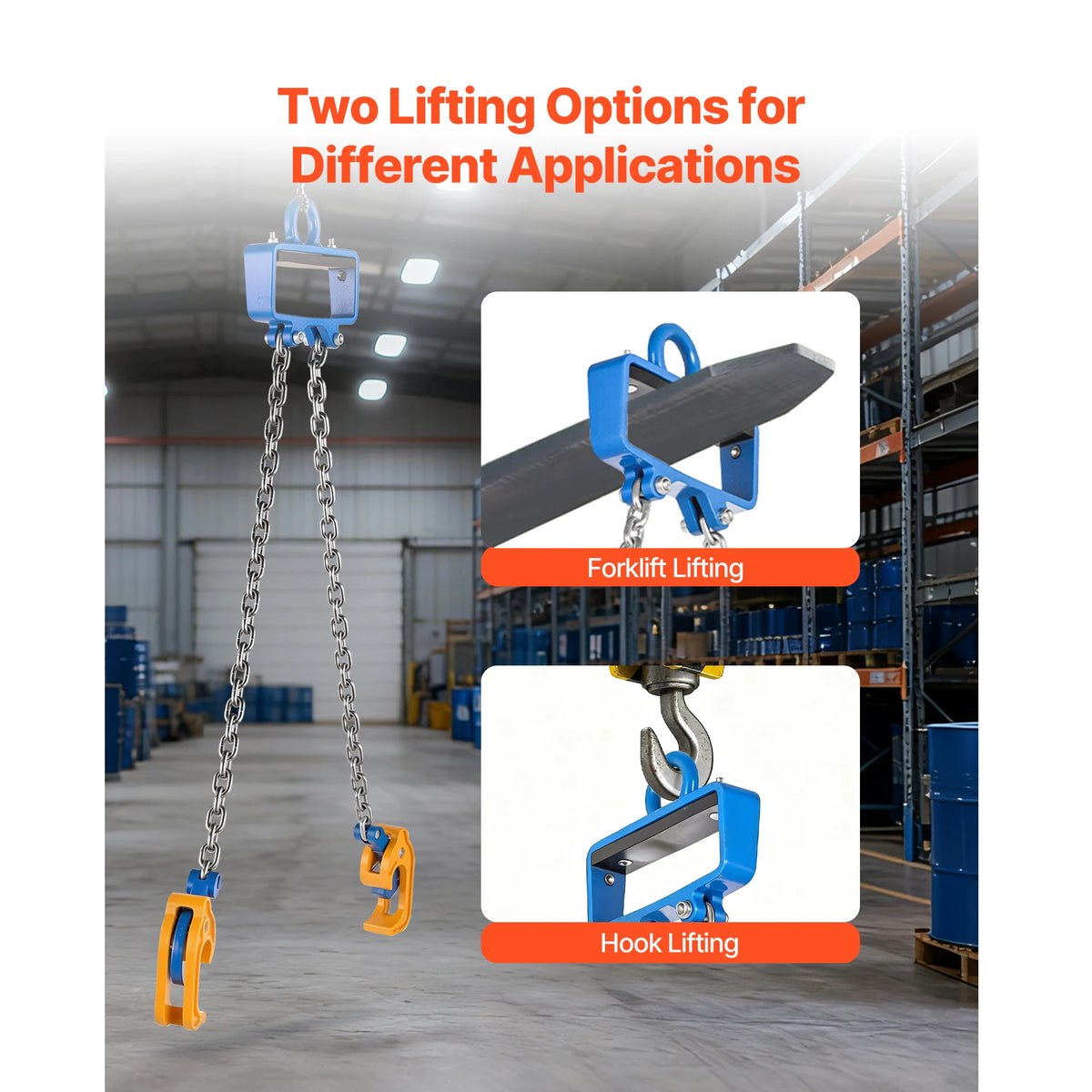 SucceBuy 2200LBS Drum Lifting Chain Sling G80 Chain Barrel Lifter with Security Hook Drums Handling Equipment for Crane Forklift