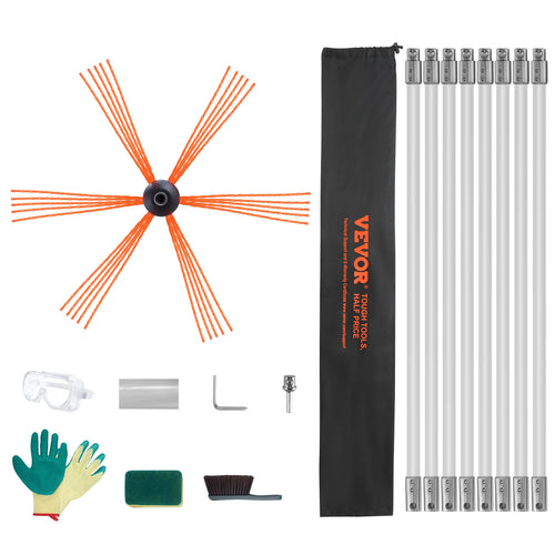 SucceBuy 23/26/30/33/39ft Chimney Sweep Kit w/ Reinforced Nylon Flexible Rods Ergonomic Chimney Cleaning Brush 360-Degree Brush