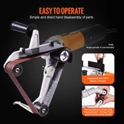 Load image into Gallery viewer, Amocart Belt Sander Adapter for Angle Grinder Pipe Tube Sanding Attachment with 5/8-11" Imperial Thread and 10PCS Sanding Belts
