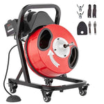 Amocart 50FT Drain Cleaner Machine Manual Feed Sewer Snake Auger with Wheels 4 Cutters & Air-activated Foot Switch for Homeuse