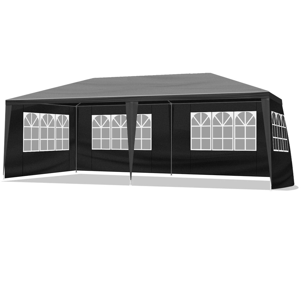 10x20ft Black Pop Up Canopy Tent, 6 Removable Sidewalls with 2 Doors 4 Windows, PE Fabric Heavy Duty Outdoor Gazebo with Powder-Coated Steel Frame for Party Wedding Event