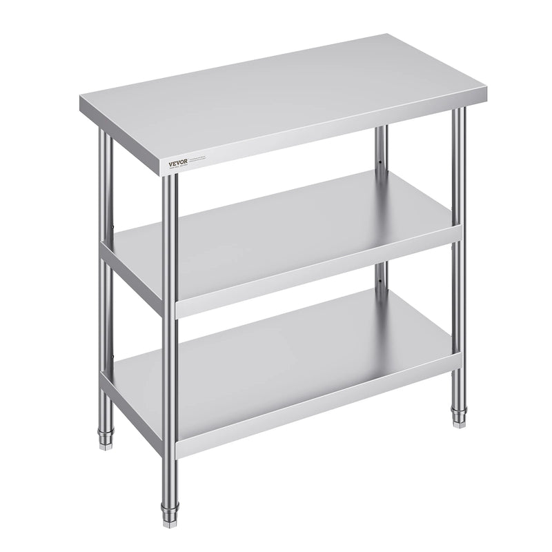 SucceBuy Stainless Steel Food Prep Table Commercial Kitchen Worktable with 2 Adjustable Undershelf for BBQ Kitchen Home Garage Amocart