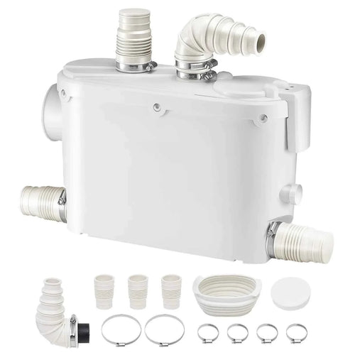 Amocart Macerator Pump 500W 29GPM Flow 26ft/8 m Head Wall-Hung Toilet Pump, 4 Water Inlets Waste Water Disposal Upflush Machine