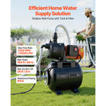 SucceBuy 1.1 HP Shallow Well Pump with Pressure Tank 120V 1320 GPH with 5-Gal Tank 20/40 PSI Pressure Switch for Home Garden