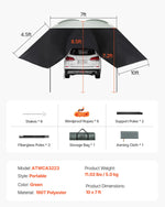 SucceBuy Vehicle Awning  Retractable Car Side Awning Car Awning with Waterproof Storage Bag  Suitable for Truck SUV Van Campers