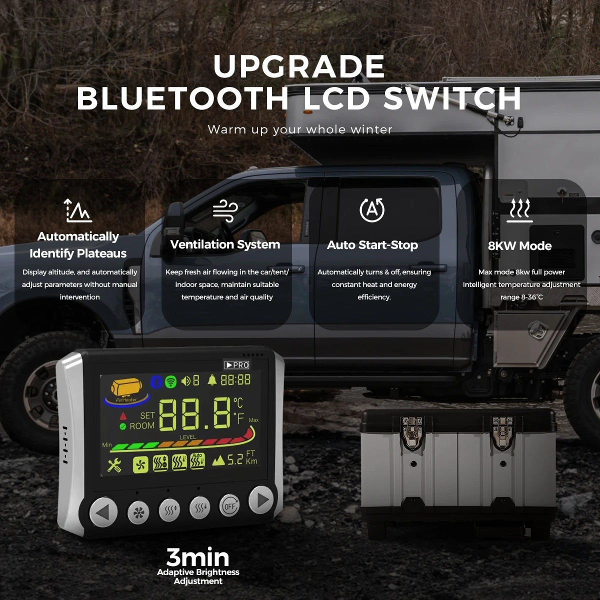 TB10 8KW 12V/24V/230V Diesel Air Heater LCD & Bluetooth APP W/ Auto Start-Stop Adaptive Plateau Parking Heater For Car RV Camper Amocart