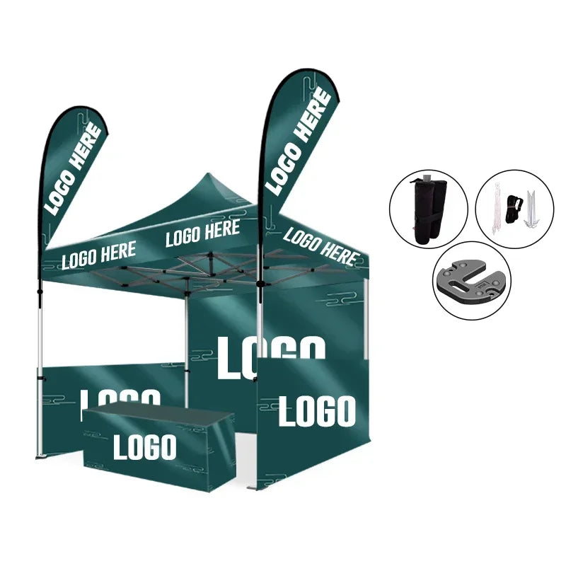 3x3 Custom Print Pop Up Canopy Tent with Flag Wall for Events and Trade Shows Amocart