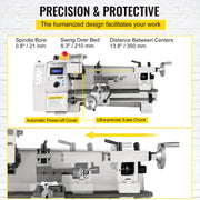 Load image into Gallery viewer, SucceBuy Mini Metal Lathe 8x14'' 2250PRM Variable Speed 600W Metal Working Lathe Milling Machine, Various Types of Metal Turning - AMOCART
