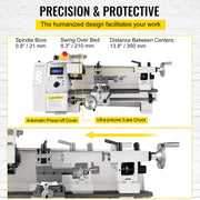 Load image into Gallery viewer, Amocart Mini Metal Lathe 8x14'' 2250PRM Variable Speed 600W Metal Working Lathe Milling Machine, Various Types of Metal Turning

