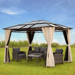 10x12 Hardtop Gazebo Aluminum Frame UV50+ Mosquito Net & Curtains Outdoor Garden Backyard Shelter, Custom