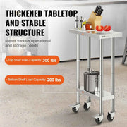 Bild in Galerie-Viewer laden, SucceBuy Stainless Steel Work Table 500 LBS Load Capacity w/4 Wheels 3 Adjustable Height Levels Heavy Duty Food Prep Worktable
