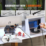 SucceBuy Airbrush Kit, Dual Fan Air Compressor Professional Airbrushing System Kit Airbrushes Mixing Wheel Cleaning Brush Set