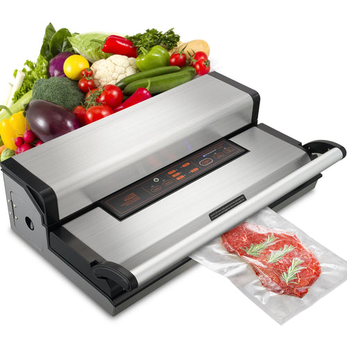SucceBuy Gewerbliches Vakuumiergerät, Multifunktionale automatische Lebensmittelverpackungsmaschine mit Beutelrollenlager und Cutter für die private Küche
