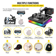 Load image into Gallery viewer, SucceBuy Combo Heat Press Machine 5/6/8 in 1 30*38CM 38*38CM Muntifunctional Sublimation Printer Transfer Mug Hat Plate T-Shirt
