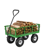 SucceBuy Steel Garden Cart on Wheels Heavy Duty Garden Wagon Cart Pullable Metal Yard Wagon Carts with 180°Rotating Handle