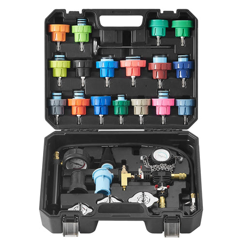 Amocart 28 Pcs Universal Radiator Pressure Tester Kit Manual Pump Color-coded Steel Test Cap Adapter Toolbox For Car Motorcycle