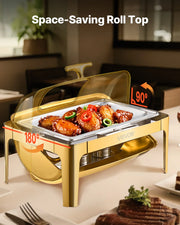Bild in Galerie-Viewer laden, Amocart 9Qt Roll Top Chafing Dish Buffet Stainless Steel Chafer with Full Size Pan Visible Lid Rectangle Catering Warmer Server
