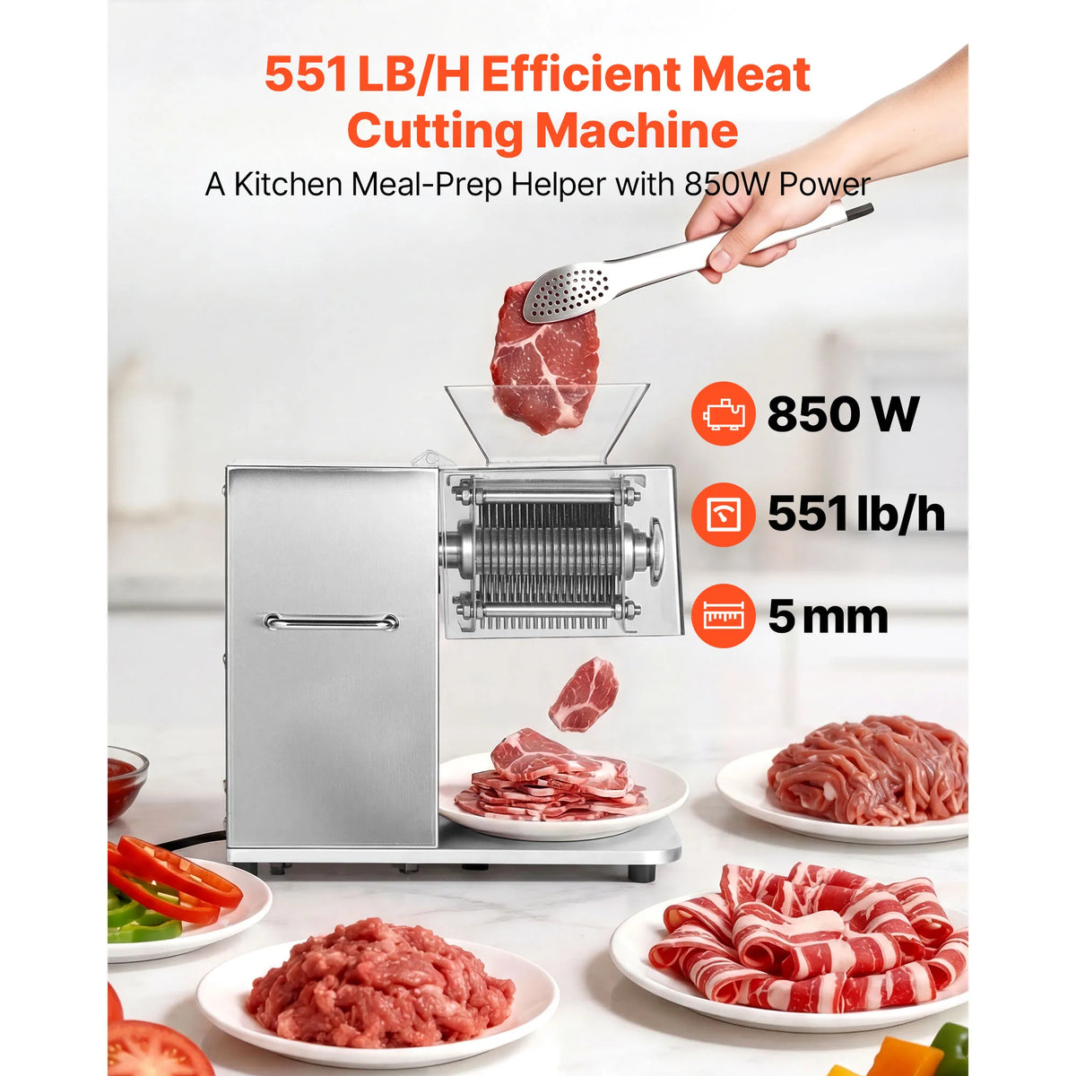 SucceBuy Meat Cutting Machine 850 W Commercial Slicer 5 mm Stainless Steel Blade Shredder for Boneless Meat Vegetables Kitchen Amocart