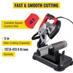 Amocart Portable BandSaw 5Inch Cutting Capacity Cordless Variable Speed 10Amp Motor Deep Cut Bandsaw for Metal Wood Pipes Rebar