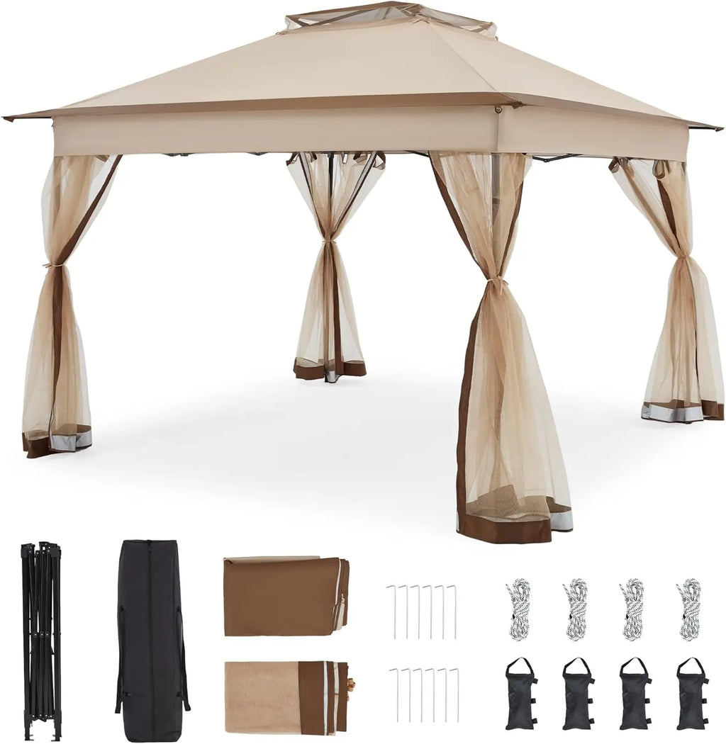 11x11 Pop Up Gazebo with Mosquito Netting – Easy 1-Person Setup, Water-Resistant Backyard Canopy for Family Patio & Garden Use,K