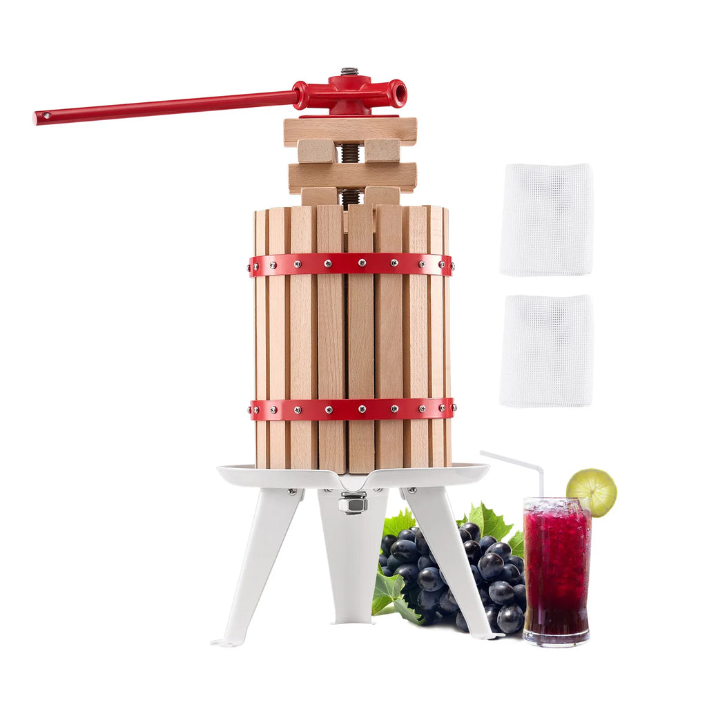 SucceBuy 6L 12L Fruit Wine Press Solid Wood Basket with 8 Blocks Heavy Duty Manual Juice Maker Cider Apple Grape Making Press