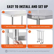 Bild in Galerie-Viewer laden, SucceBuy Stainless Steel Work Table 500 LBS Load Capacity w/4 Wheels 3 Adjustable Height Levels Heavy Duty Food Prep Worktable
