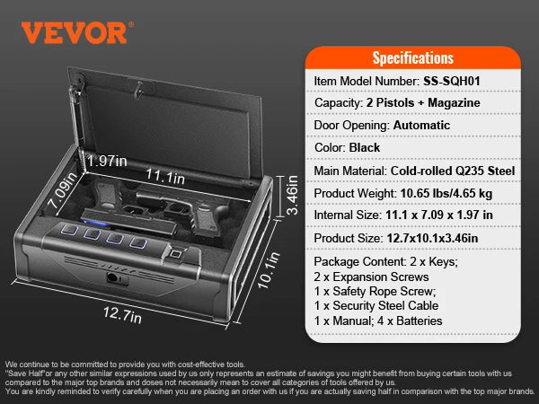 SucceBuy Gun Safe Q235 Steel Pistol Safe 3-Way Quick Access Firearm Case Gun Box Advanced Biometric Technology Travel Gun Safe Amocart