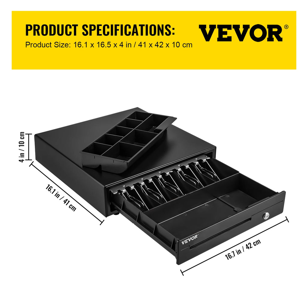 SucceBuy Cash Register Drawer 16" 12 V for POS System Tray Removable Coin Compartment & 2 Keys Included RJ11/RJ12 Cable Drawer