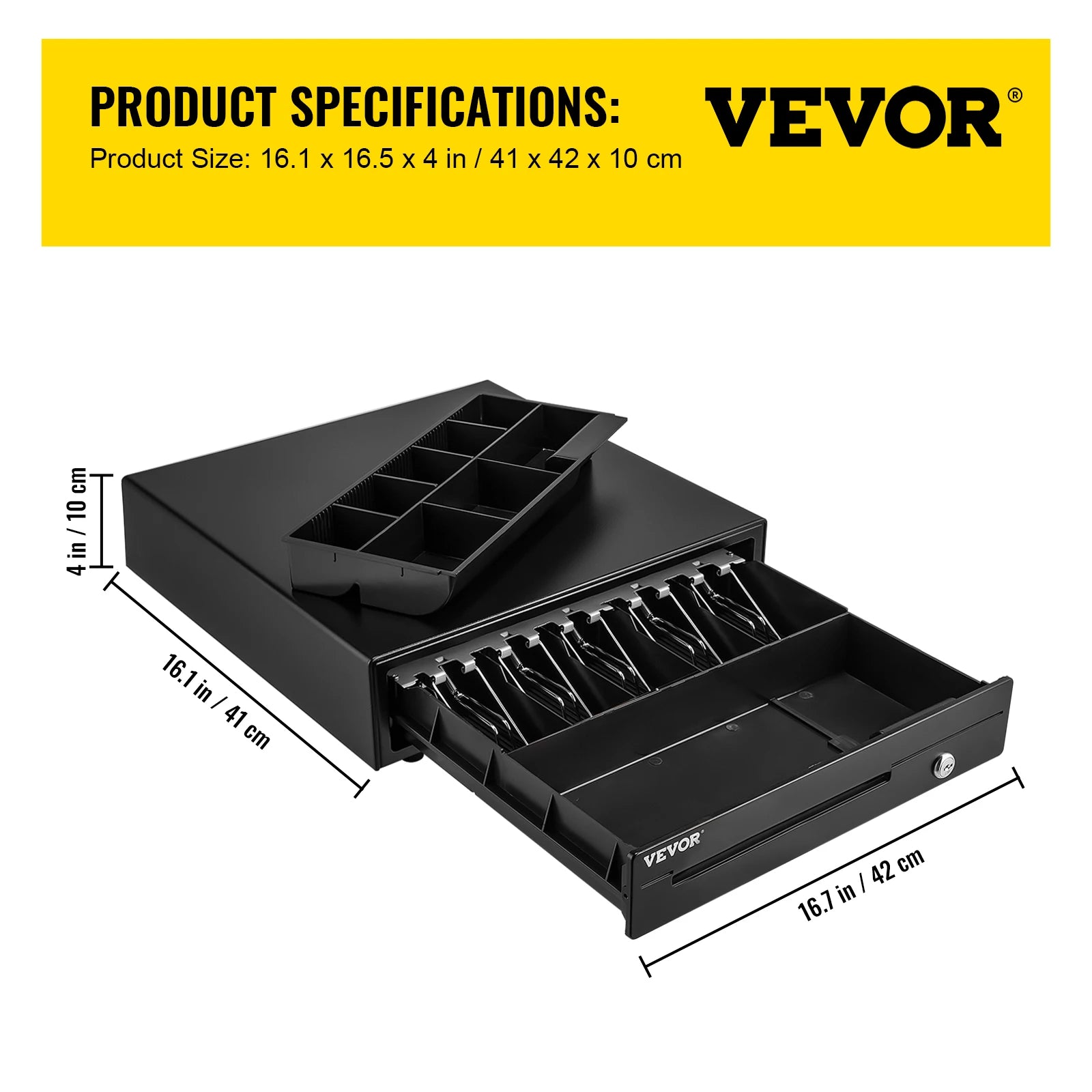 SucceBuy Cash Register Drawer 16" 12 V for POS System Tray Removable Coin Compartment & 2 Keys Included RJ11/RJ12 Cable Drawer
