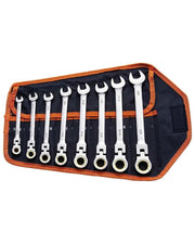 Load image into Gallery viewer, Amocart Flex-Head Ratcheting Wrench Set 8PCs Combination Wrench Set Roll-up Pouch Cr-V Steel Flexible Ratcheting Wrench Set
