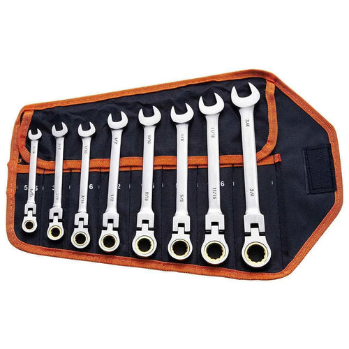 Amocart Flex-Head Ratcheting Wrench Set 8PCs Combination Wrench Set Roll-up Pouch Cr-V Steel Flexible Ratcheting Wrench Set