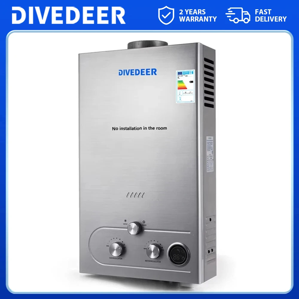 DIVEDEER Household Gas Water Heater 6L-18L Liquefied Gas Natural Low Water Pressure Instant Heating Battery Forced Exhaust Type