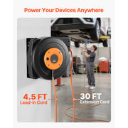 Load image into Gallery viewer, SucceBuy 30FT Retractable Extension Cord Reel with Lighted Triple Tap Outlet 10Amp Circuit Breaker for Ceiling Wall Mount Garage - AMOCART

