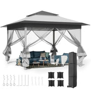 Load image into Gallery viewer, 13Feet Pop Up Gazebo Outdoor   Tent w/4 Netting Sidewall Auto Extending Eave Patio Gazebos Shelter w/Mesh Wall Center Lock Whee
