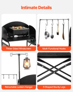 Amocart Camping Kitchen Table Folding Camp Cook Station Aluminum Portable Cook Station with Cupboard, Carrying Bag Windscreen