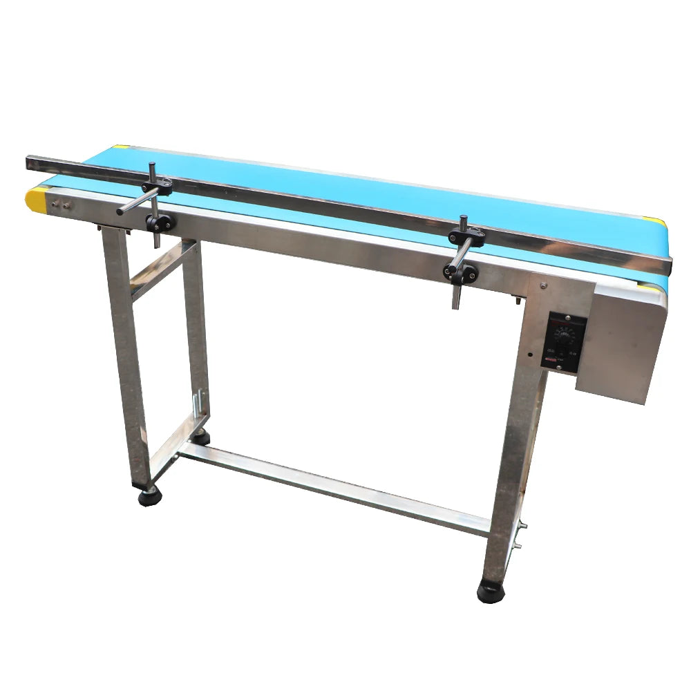 PU Food Grade Belt Conveyor 1000mm Table Double Guardrail Optional Steel Body Adjustable Speed for Factory Inkjet Coding Machine