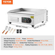 Load image into Gallery viewer, SucceBuy 14"-22" Electric Countertop Griddle Teppanyaki Grill 1600W/3200W Stainless Steel Flat Top Grills for Pancake Chicken
