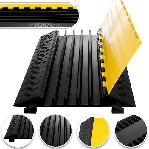SucceBuy 1 Pack 5 Channels Cable Protectors Ramp Heavy Duty Cable Cover Guard Wire Cord Ramp Driveway Rubber Traffic Speed Bumps