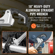 Load image into Gallery viewer, SucceBuy Pipe Wrench 18"Aluminum Straight Pipe Wrench Automatic Jaw Adjustment Adjustable Plumbing Wrench Easy to Carry for Pipe - AMOCART
