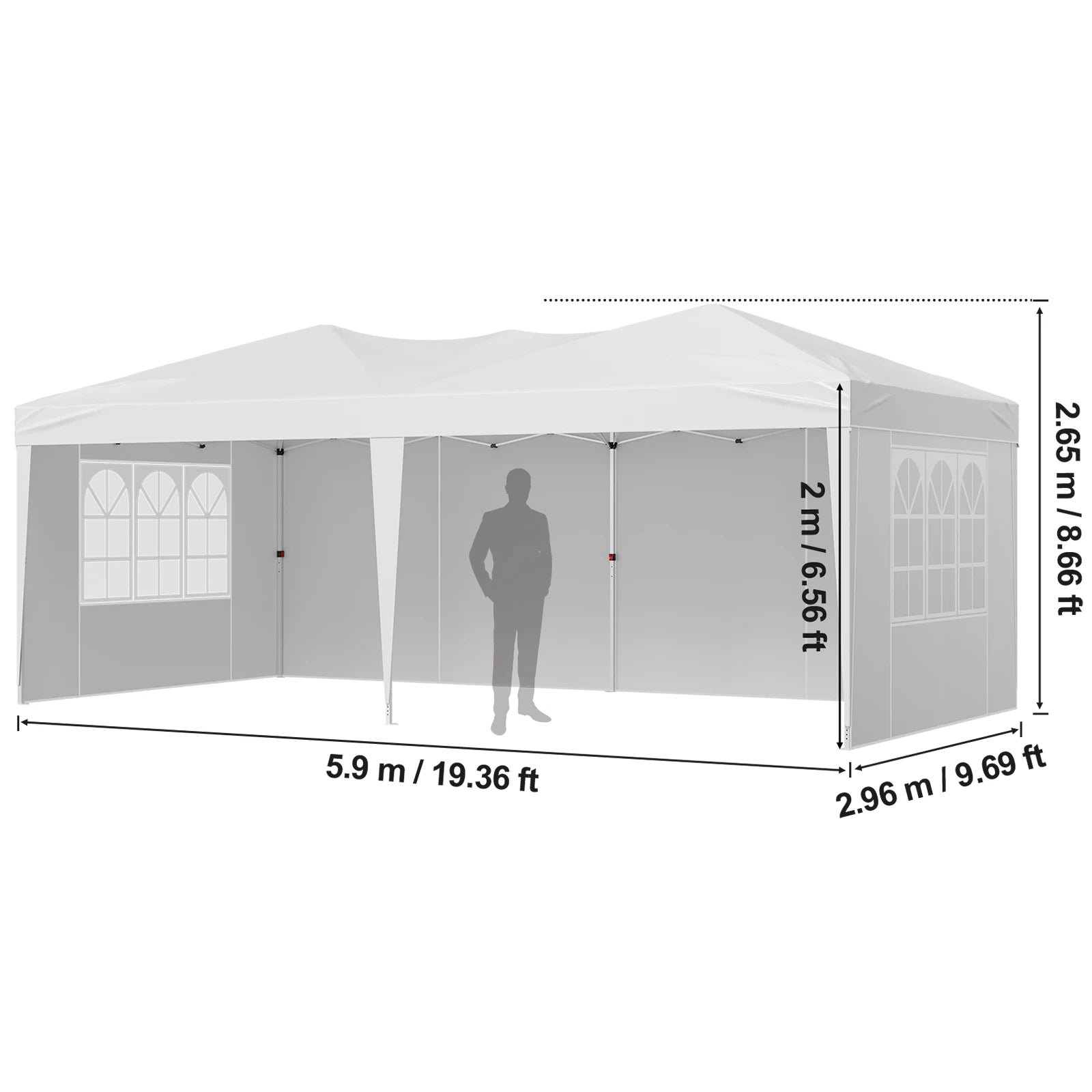 SucceBuy Pop Up Canopy 10x10FT Instant Canopy Portable Gazebo with 3 Sidewalls&2 Ventilated Windows Height Adjustable for Events