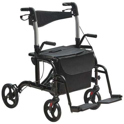 Amocart 2 in 1 Rollator Walker & Transport Chair for Seniors Folding Rolling Walker Wheelchair Combo & Aluminum Mobility Walker