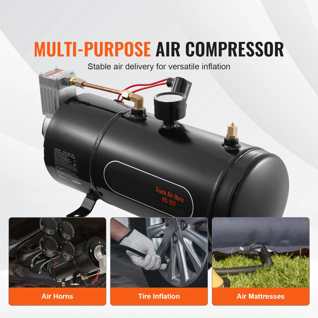 SucceBuy 12V Air Compressor with Tank 0.8 Gal/3L Train Horn Air Compressor 120psi Working Pressure Onboard Air Compressor System